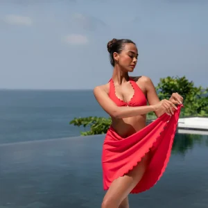 Red Butterfly Scallop Triangle Pareo - Resort Collection