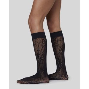 Rosa Lace Knee-Highs Black